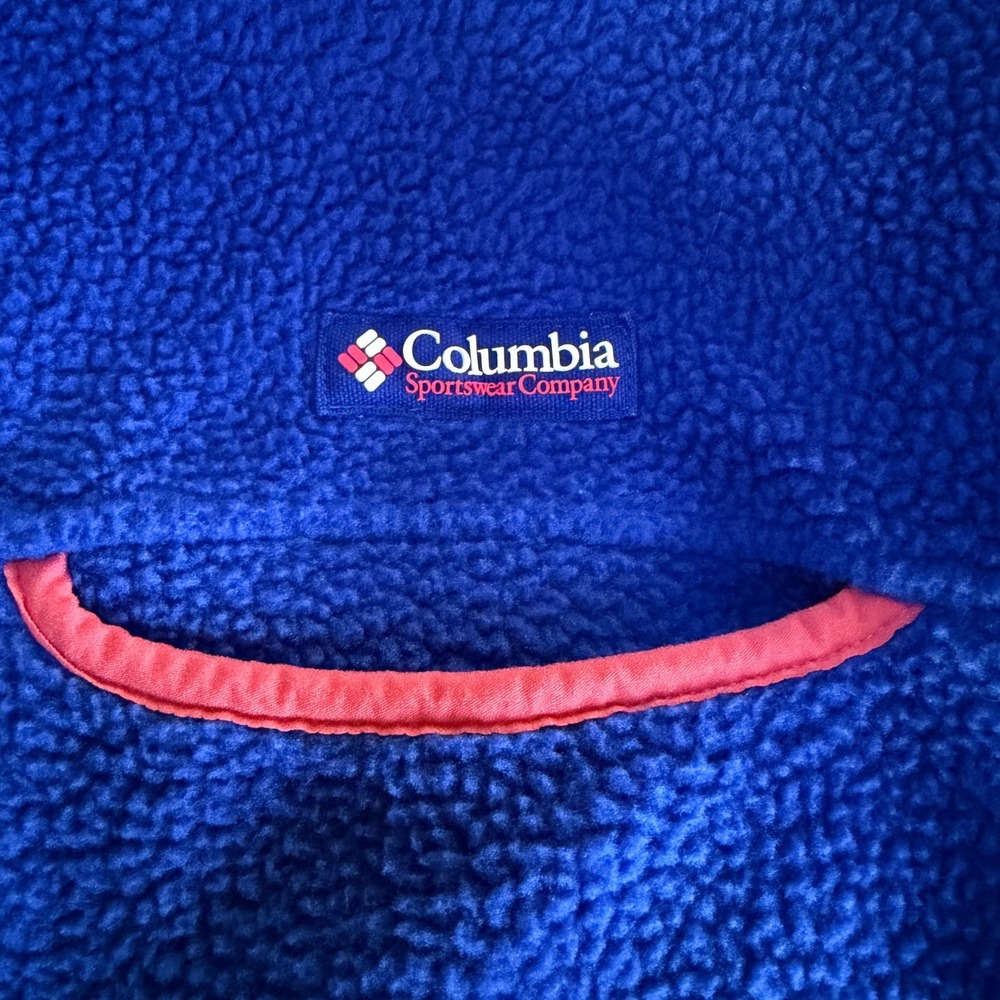 Vtg Columbia‎ fleece pullover aztec sothwestern trim neon blue L - Picture 9 of 11